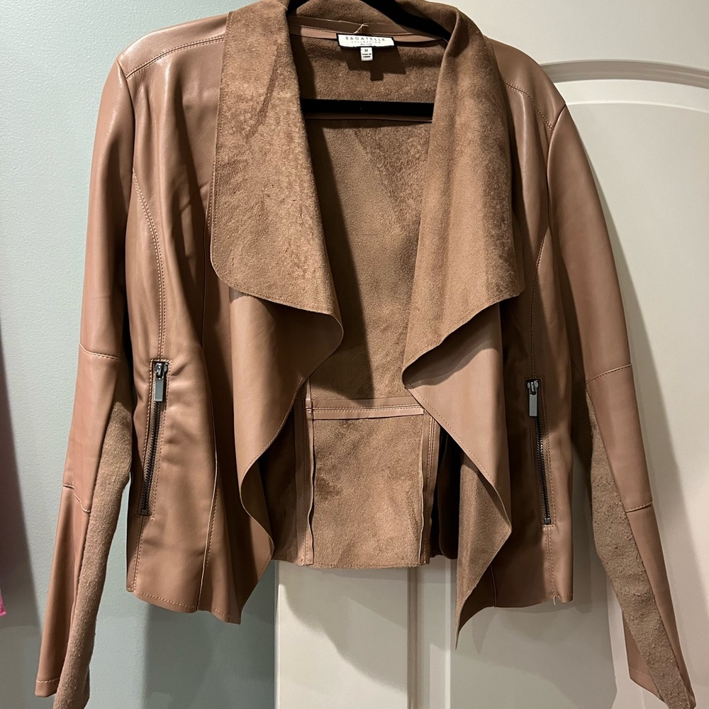 Faux Leather & Suede Waterfall Jacket